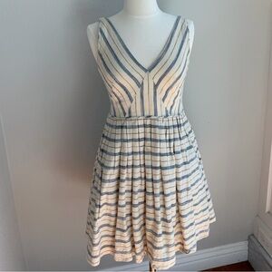 J. Crew Striped V-Neck Sleeveless Mini Dress in Cream and Navy